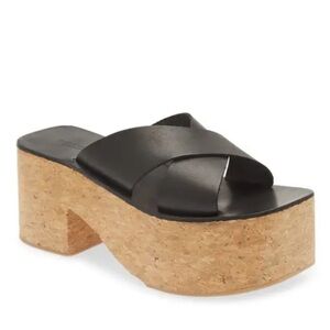 NEW Jeffrey Campbell Itzelia Black leather cork platform wedge sandals women 8-9